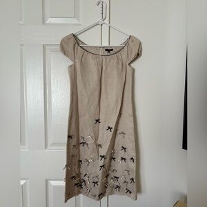 Tocca Beige Midi Dress with Black Bow Details